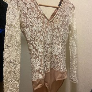 Ella Moss Women’s Lace Long-Sleeve Bodysuit - Cream over Blush